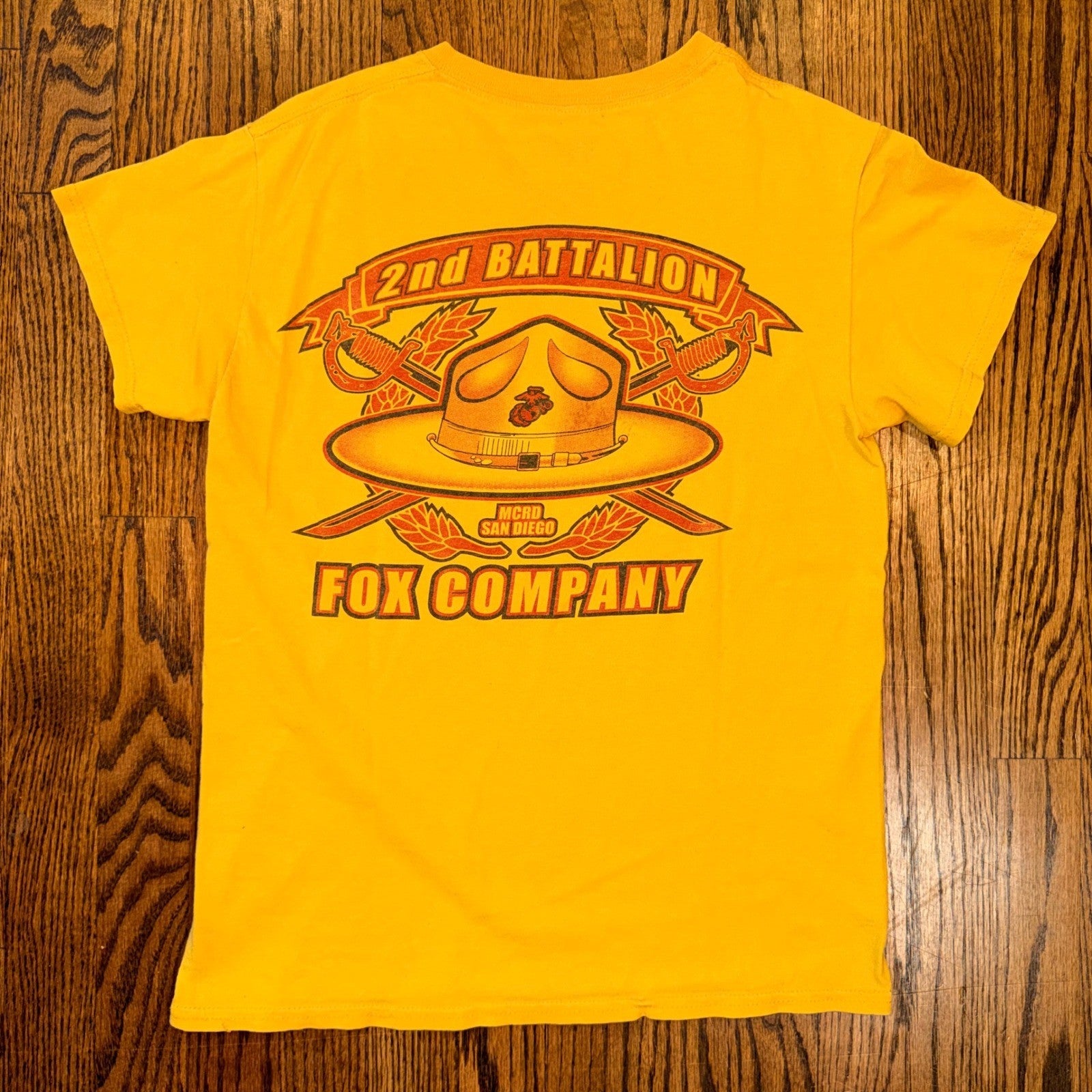 Frontline USMC 2nd Battalion Fox Company MCRD San Diego Shirt Small Yellow