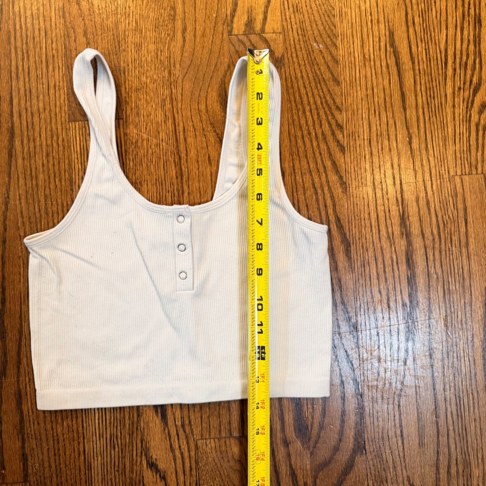 Bozzolo Ribbed Henley Crop Tank Top Seamless Stretch S/M Cream Off White