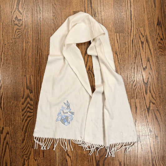 Vtg Acme Clothing WB Embroidered Bugs Bunny Tasmanian Devil Scarf 1993 Cream/Blu