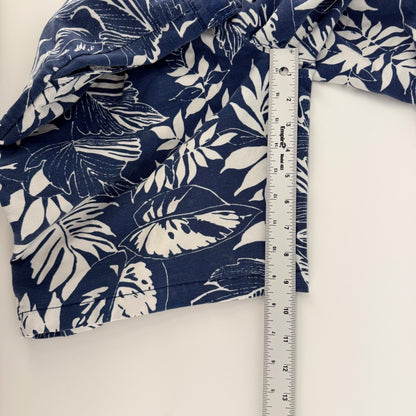 Island Shores Botanical Tropical Leaf Linen Blend Shorts 36 Navy White Summer