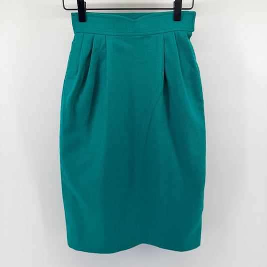 Pendleton Vintage Petite Wool Pencil Skirt High Waist Pleated Teal Green Size 2