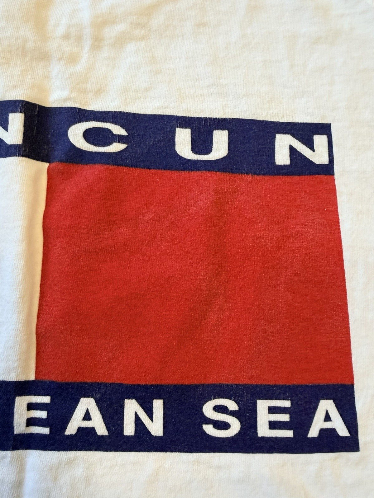 Vtg 90s Cancun Caribbean Sea Tommy Flag White Vacation T-shirt Sz L