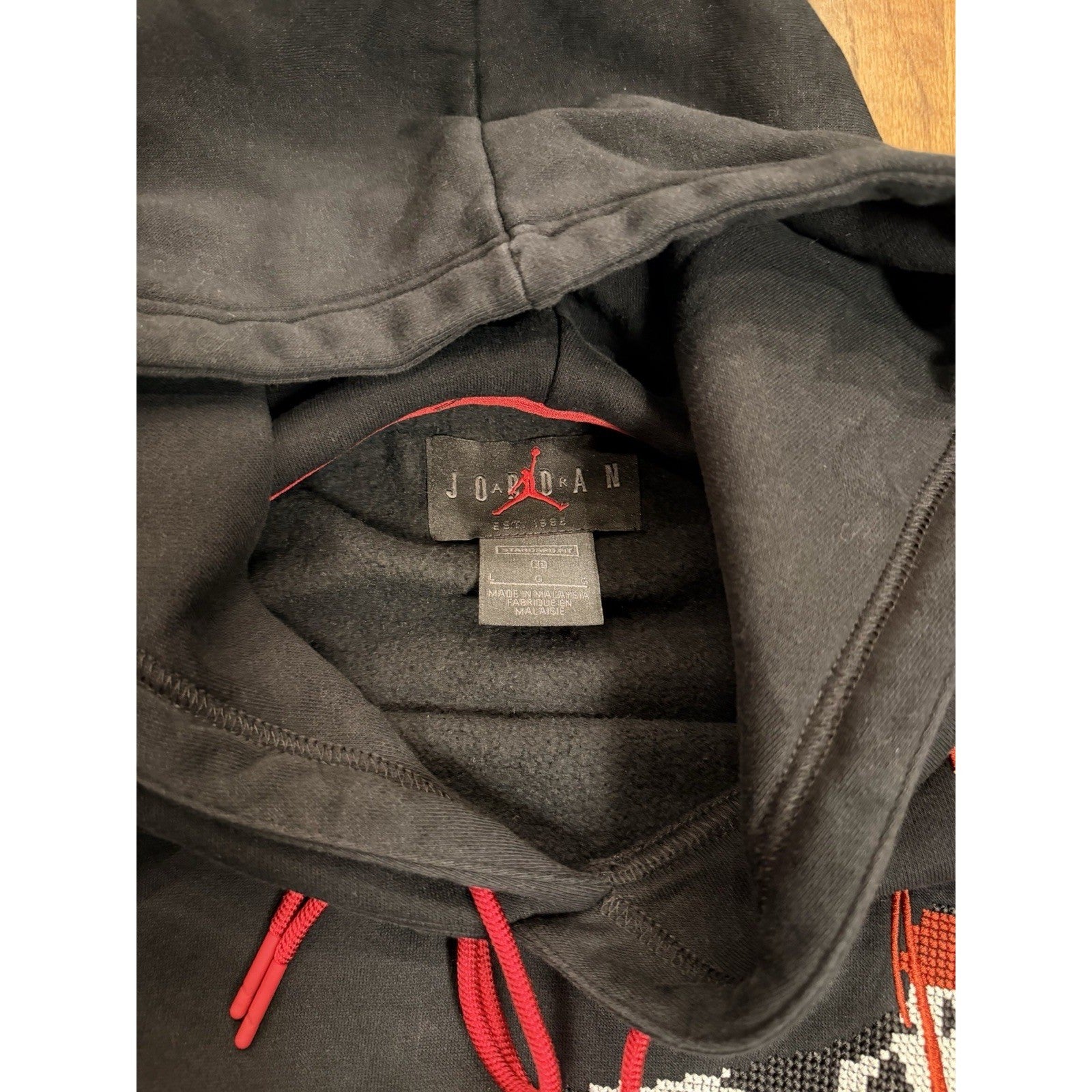 Jordan AJ1 Sneaker Graphic Hoodie Chicago Pixel Embroidery Large Black Mens