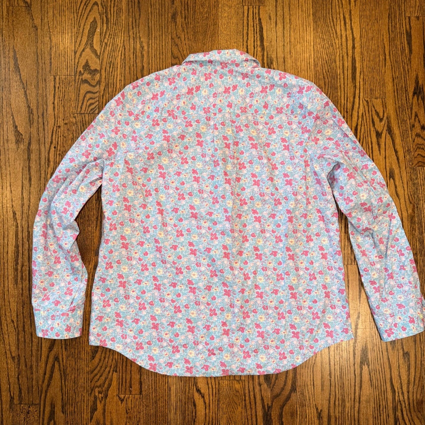 Orvis Wrinkle Free Floral Button Down Shirt Size 16 Blue Pink Cotton Spring