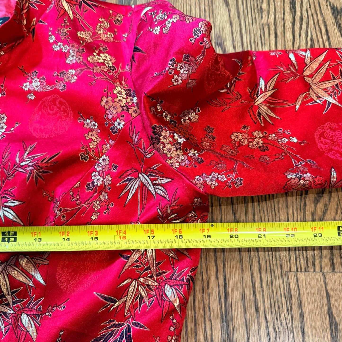 MSK Silk Blend Asian Inspired Floral Bamboo Jacquard Mandarin Jacket 8 Red