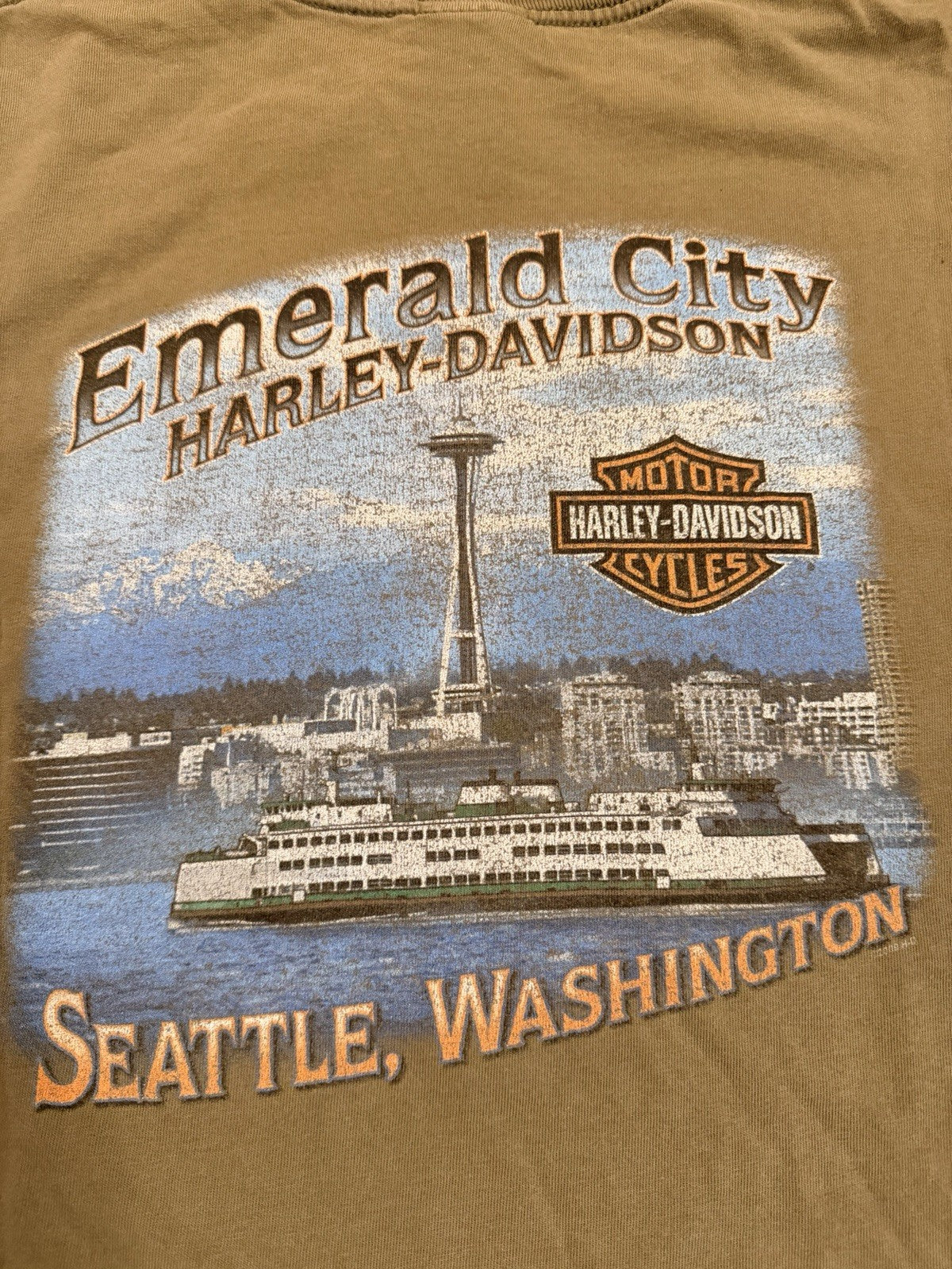 Vintage Harley Davidson Seattle Shirt 2XL Military Green Distressed
