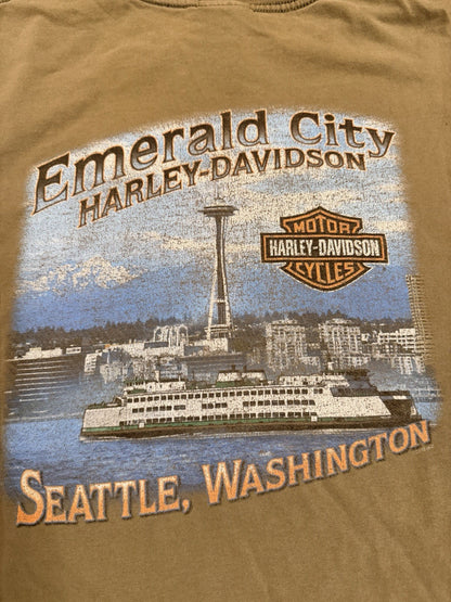 Vintage Harley Davidson Seattle Shirt 2XL Military Green Distressed