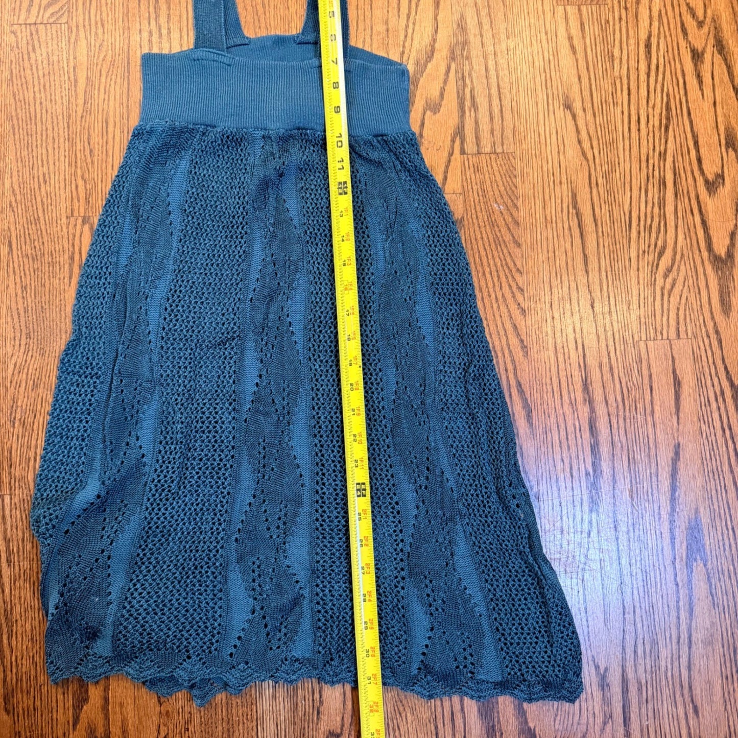 Say What? Crochet Knit Midi Dress Teal Blue Pointelle Scalloped Hem Small