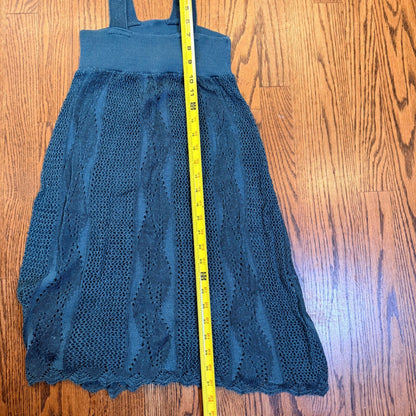 Say What? Crochet Knit Midi Dress Teal Blue Pointelle Scalloped Hem Small