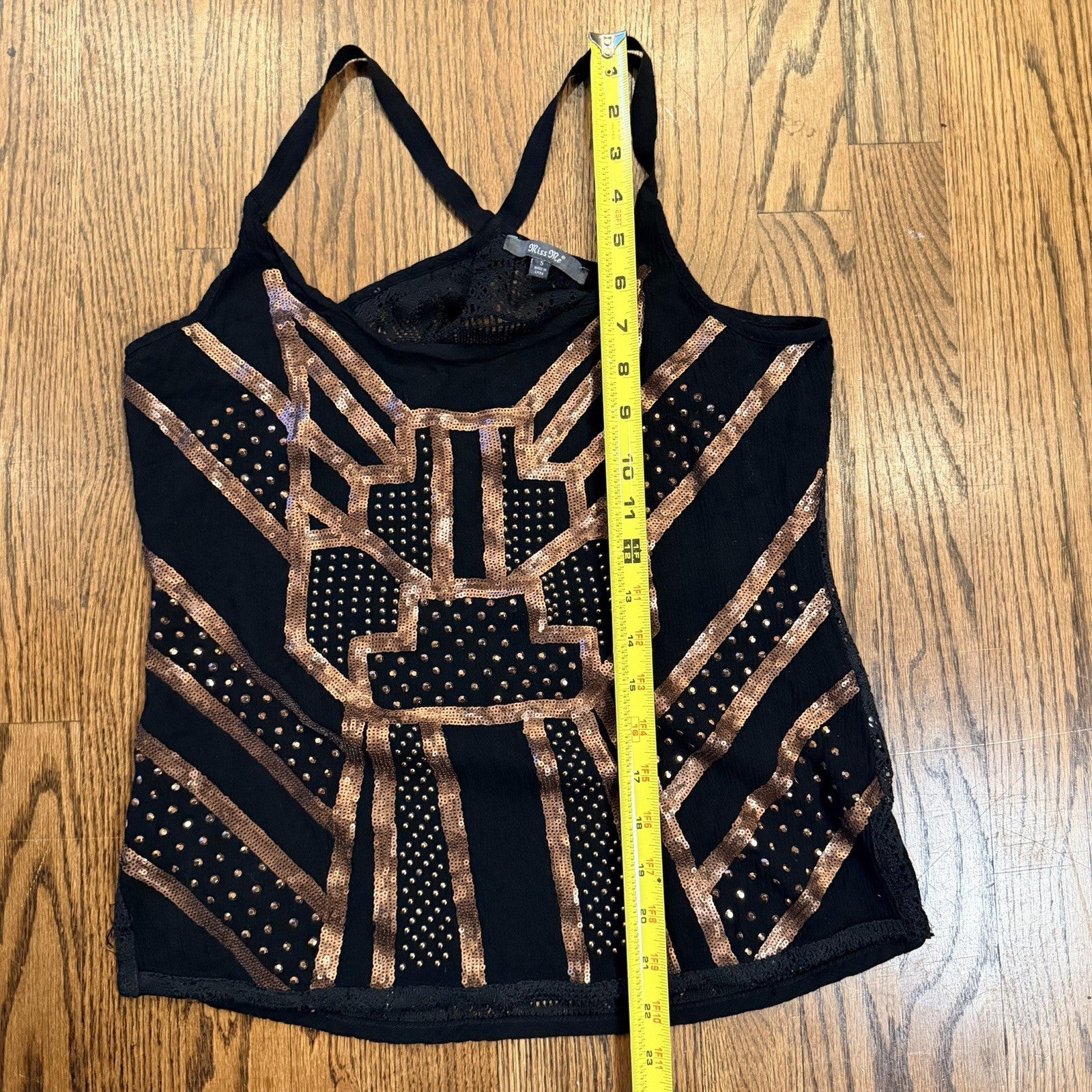 Miss Me Y2K style Embellished Top Black Lace back Size S Racer Tank
