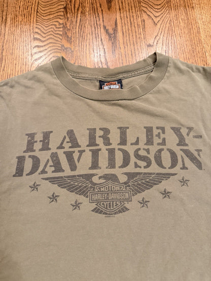 Vintage Harley Davidson Seattle Shirt 2XL Military Green Distressed