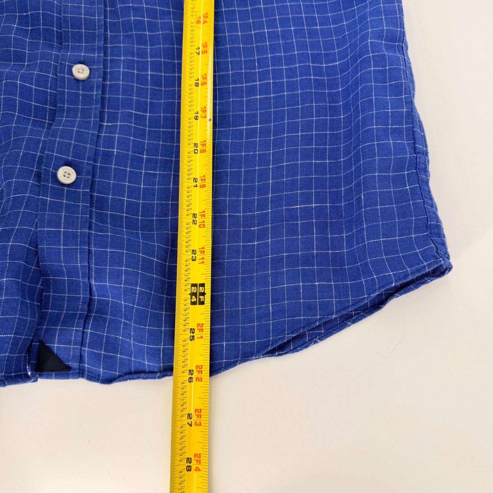UNTUCKit Piave WR Linen Shirt Windowpane Slim Fit Small Blue Lightweight Casual