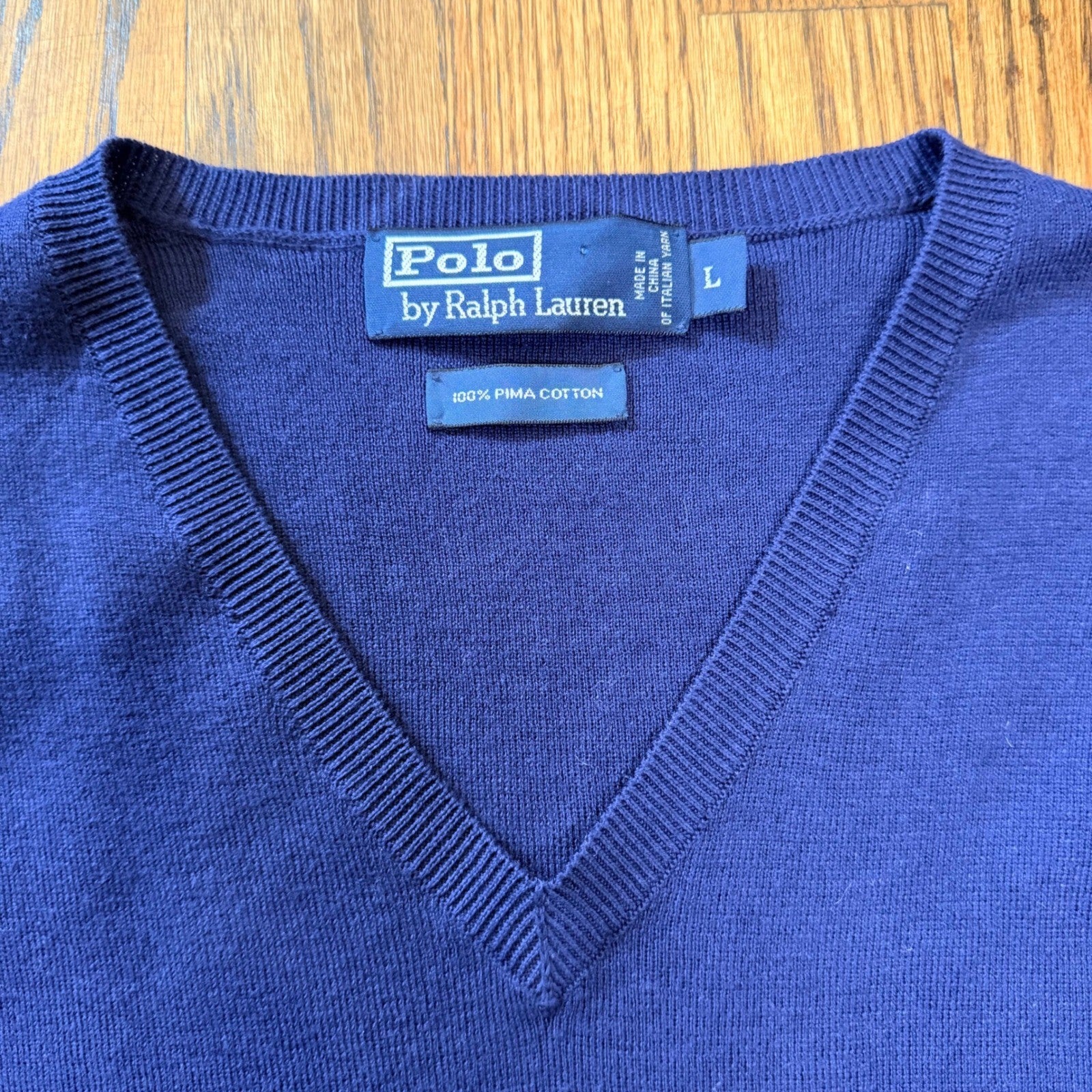 Polo Ralph Lauren Pima Cotton V-Neck Sweater Vest Large Navy Blue Preppy