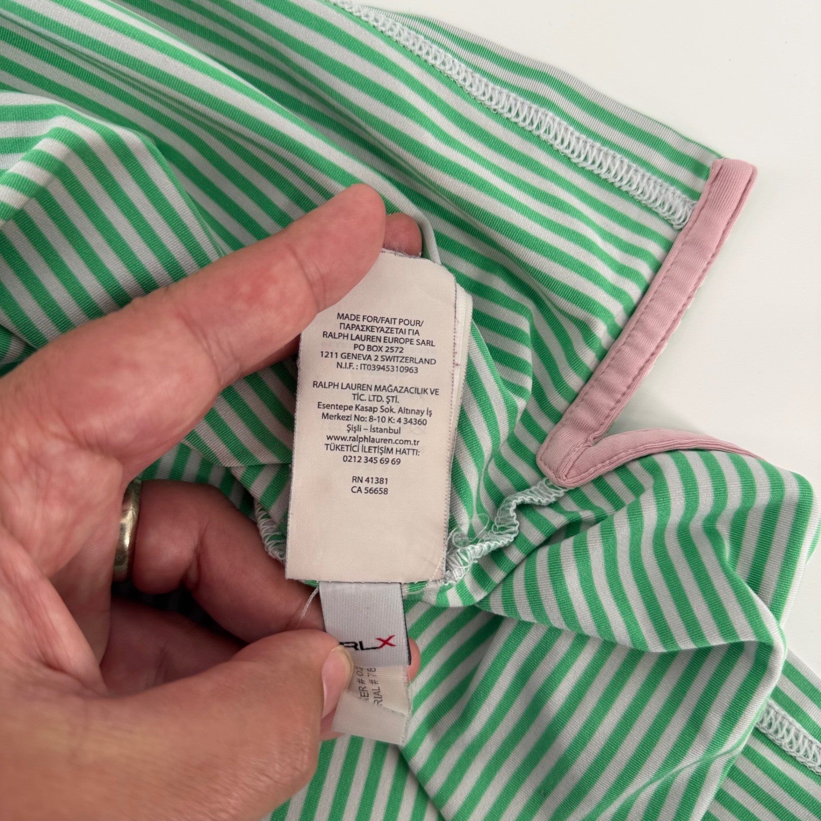 RLX Ralph Lauren Performance Polo Shirt Striped Golf Athletic XL Green White