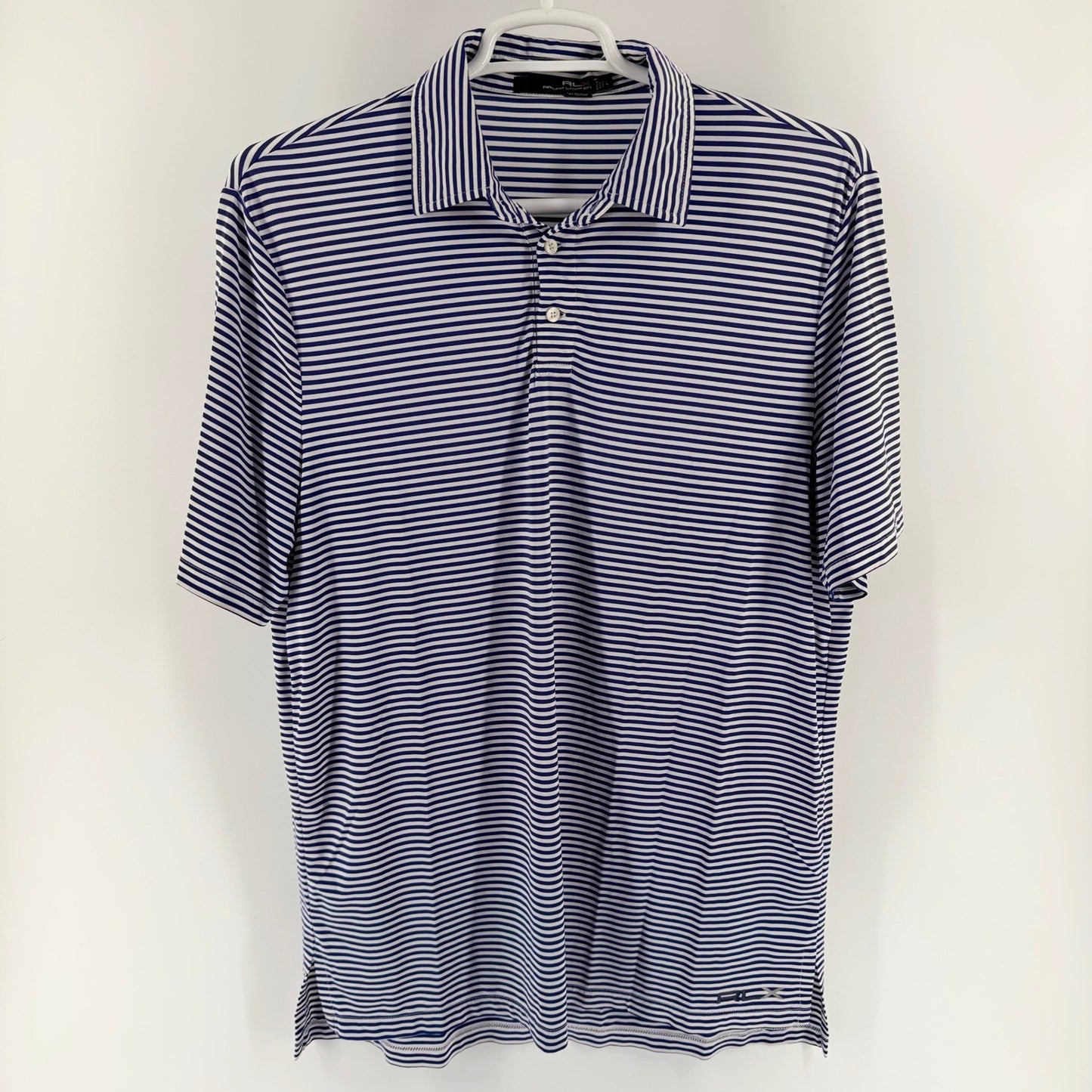 RLX Ralph Lauren Striped Performance Golf Polo Shirt Blue White Mens Large