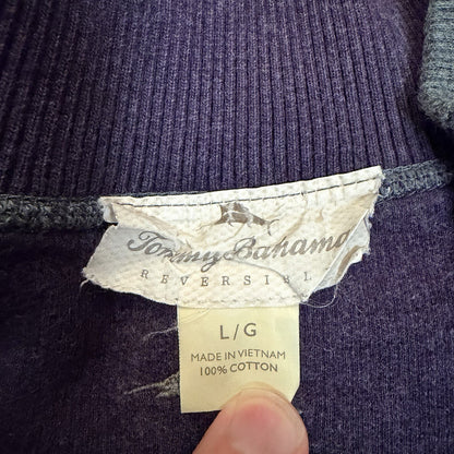 Tommy Bahama Men’s Reversible 1/4 Zip Pullover Sweater Grey/Purple Cotton L
