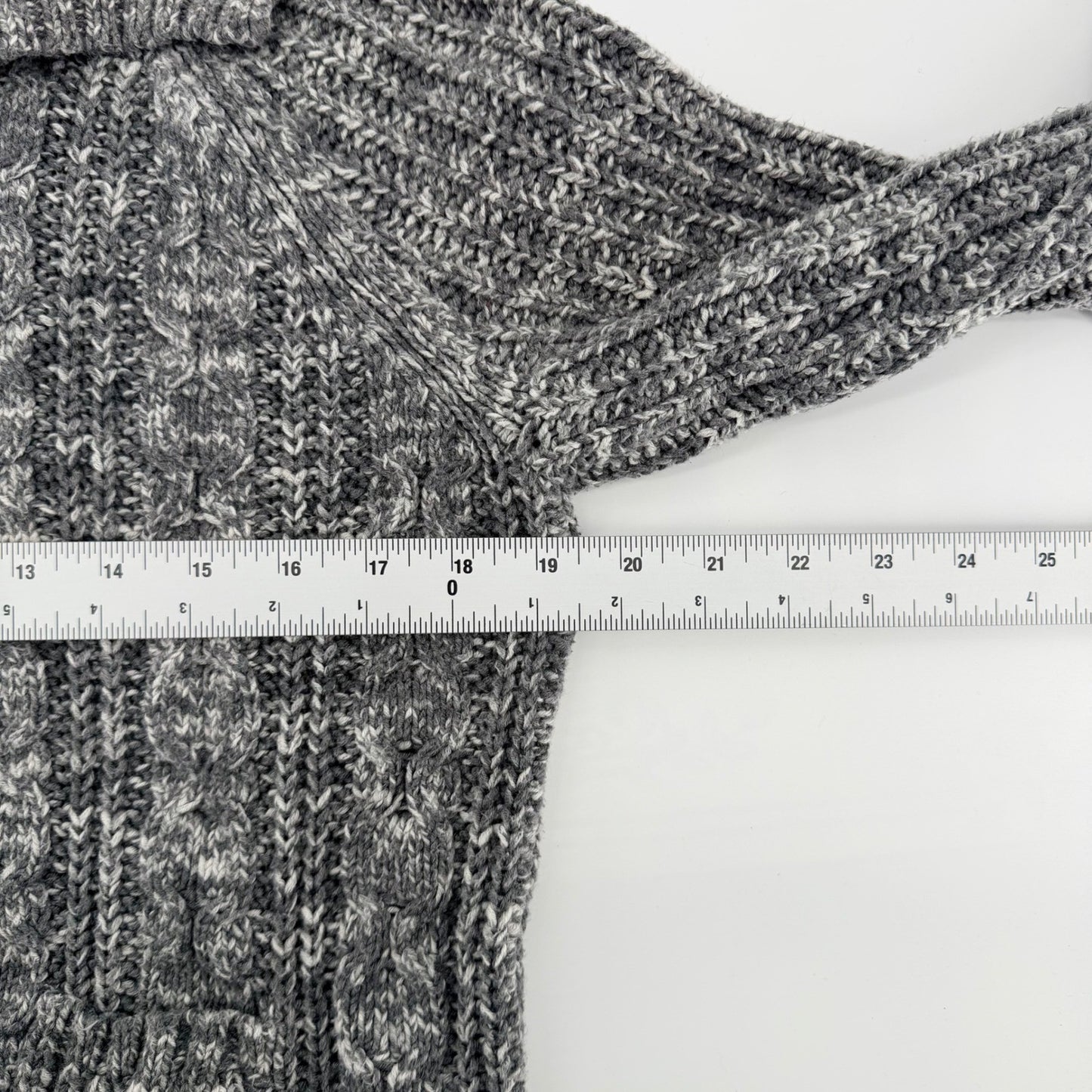 Gap Cable Knit Cardigan Sweater Gray Chunky Button Front Shawl Collar Large L