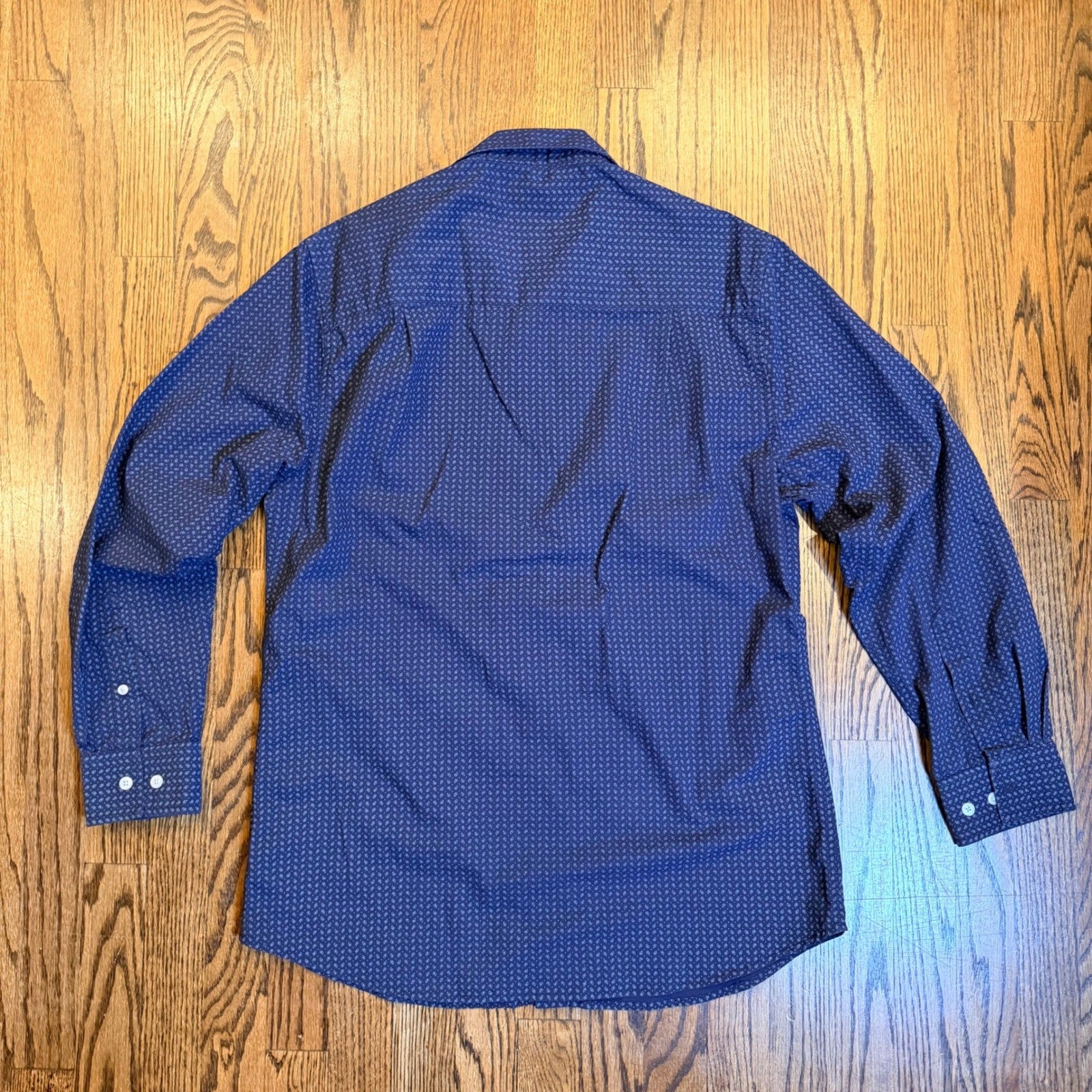 Nick Graham Stretch Modern Fit Button Down Shirt Large Navy Blue Micro Print
