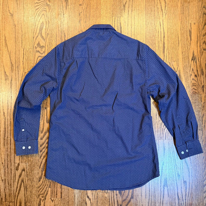 Nick Graham Stretch Modern Fit Button Down Shirt Large Navy Blue Micro Print