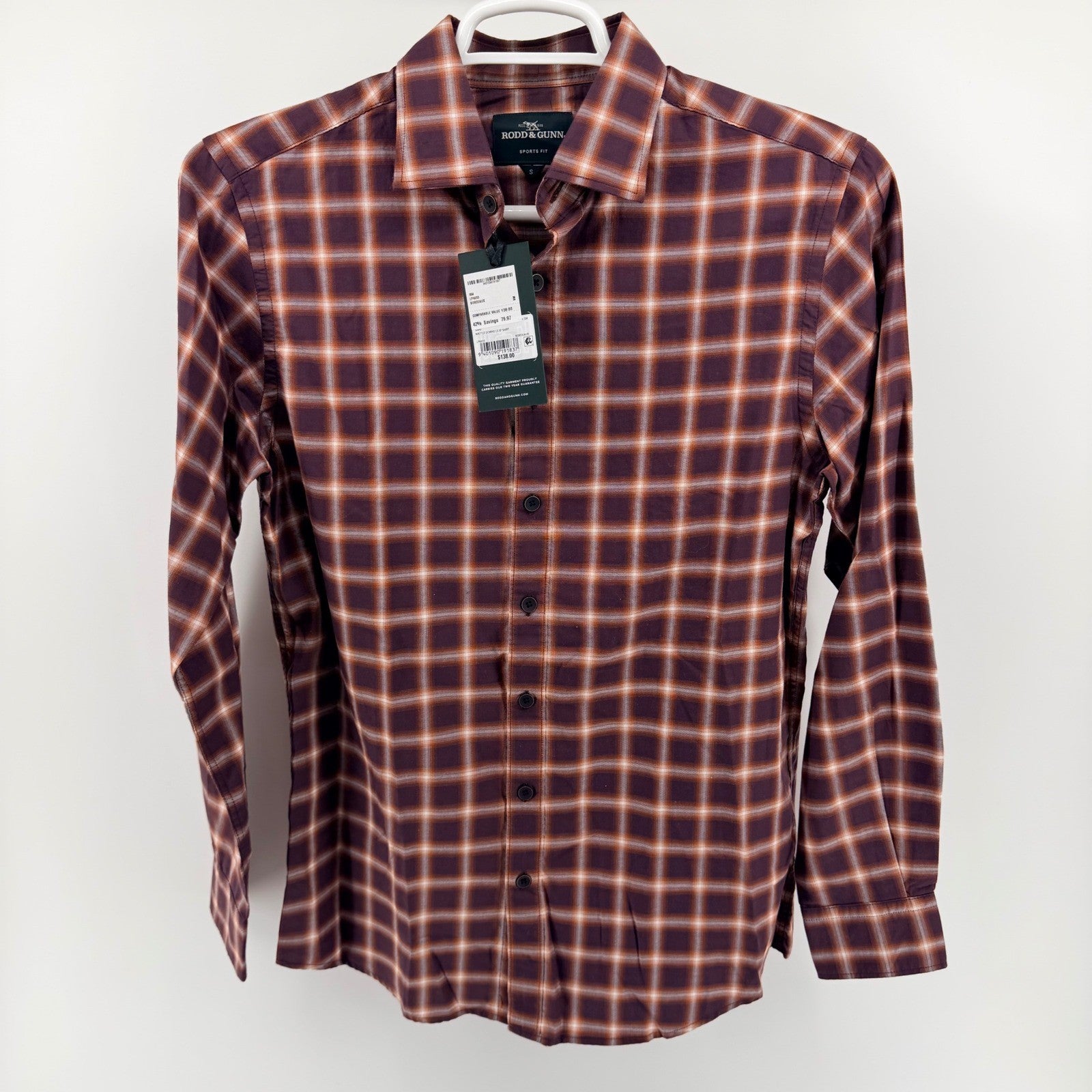 Rodd & Gunn Sports Fit Plaid Button Up Shirt Cotton Bordeaux Purple Small