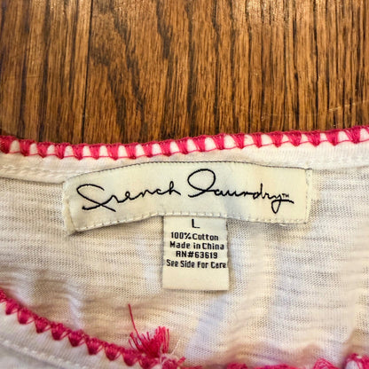 French Laundry Embroidered Boho Peasant Top Tassel Beaded White Pink Large