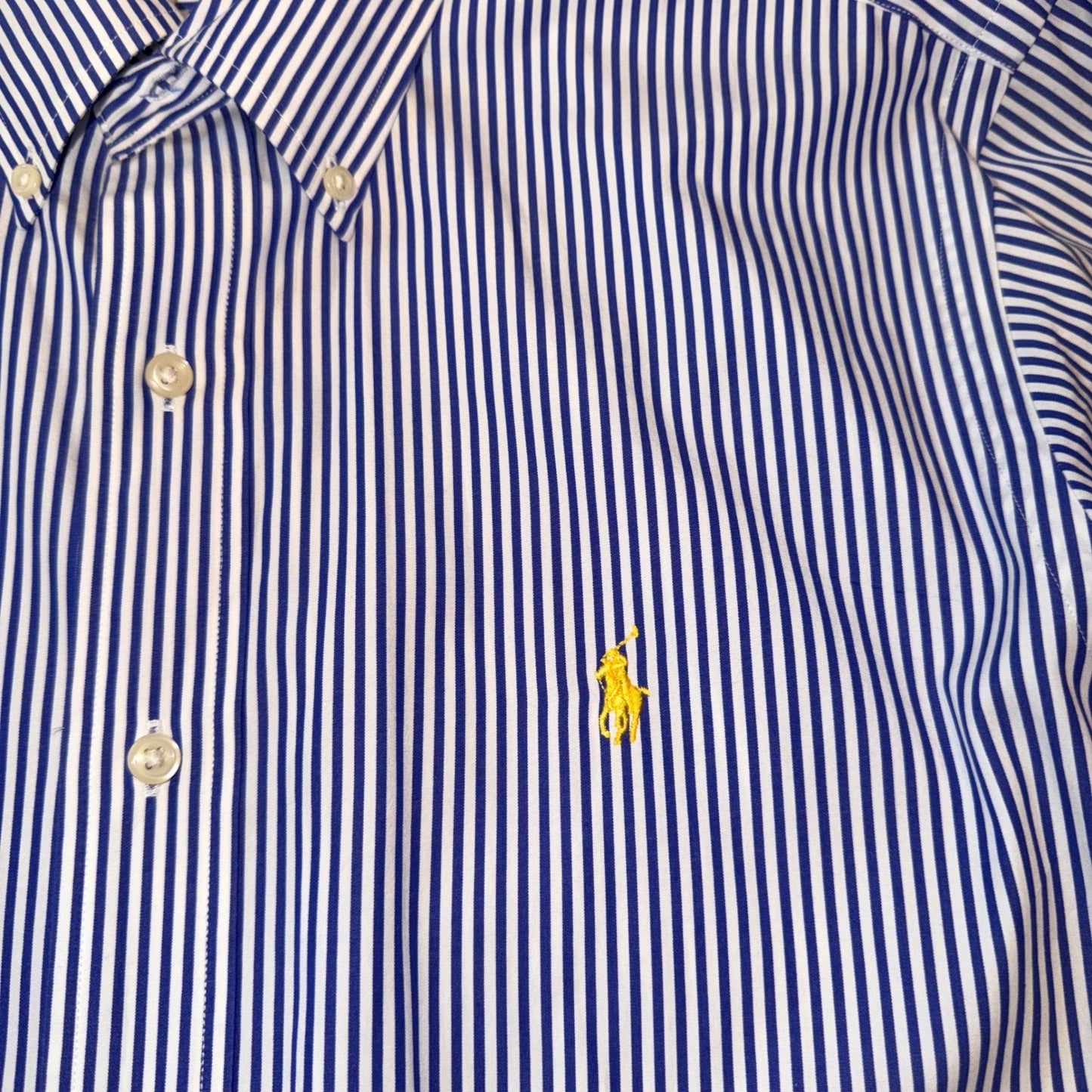 Ralph Lauren Classic Fit Striped Button Down Shirt 16 L Blue White Stripe