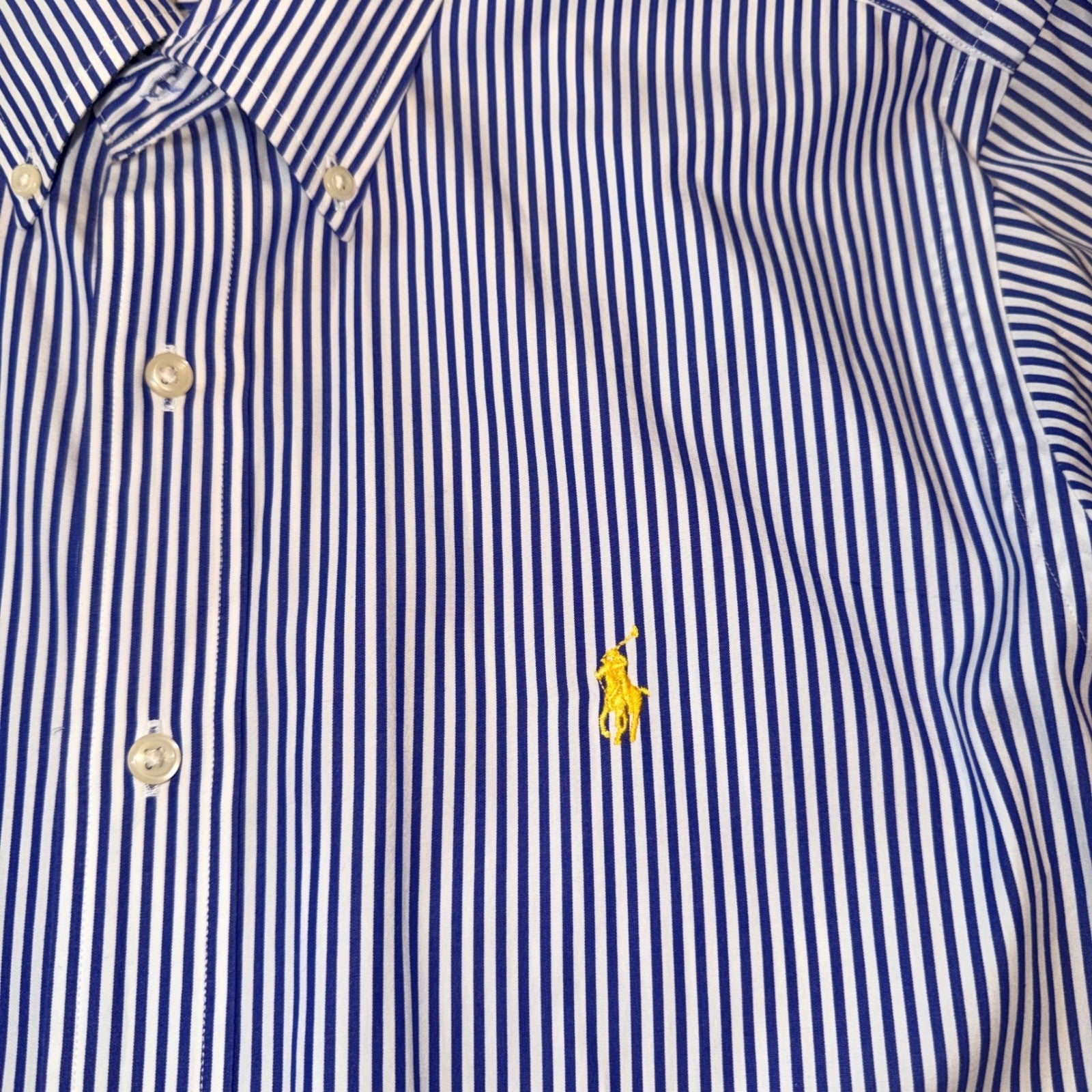 Ralph Lauren Classic Fit Striped Button Down Shirt 16 L Blue White Stripe