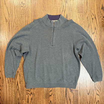 Tommy Bahama Men’s Reversible 1/4 Zip Pullover Sweater Grey/Purple Cotton L