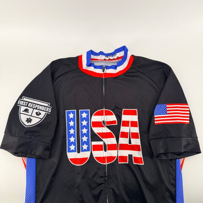 Unbranded First Responders USA Cycling Jersey Full Zip Patriotic L Black