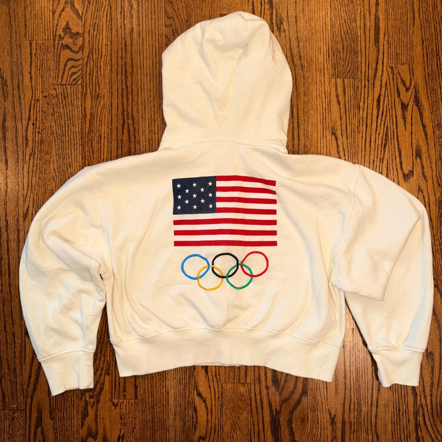 Looney Tunes x Team USA Olympic Zip Up Hoodie Embroidered Cropped Large Cream