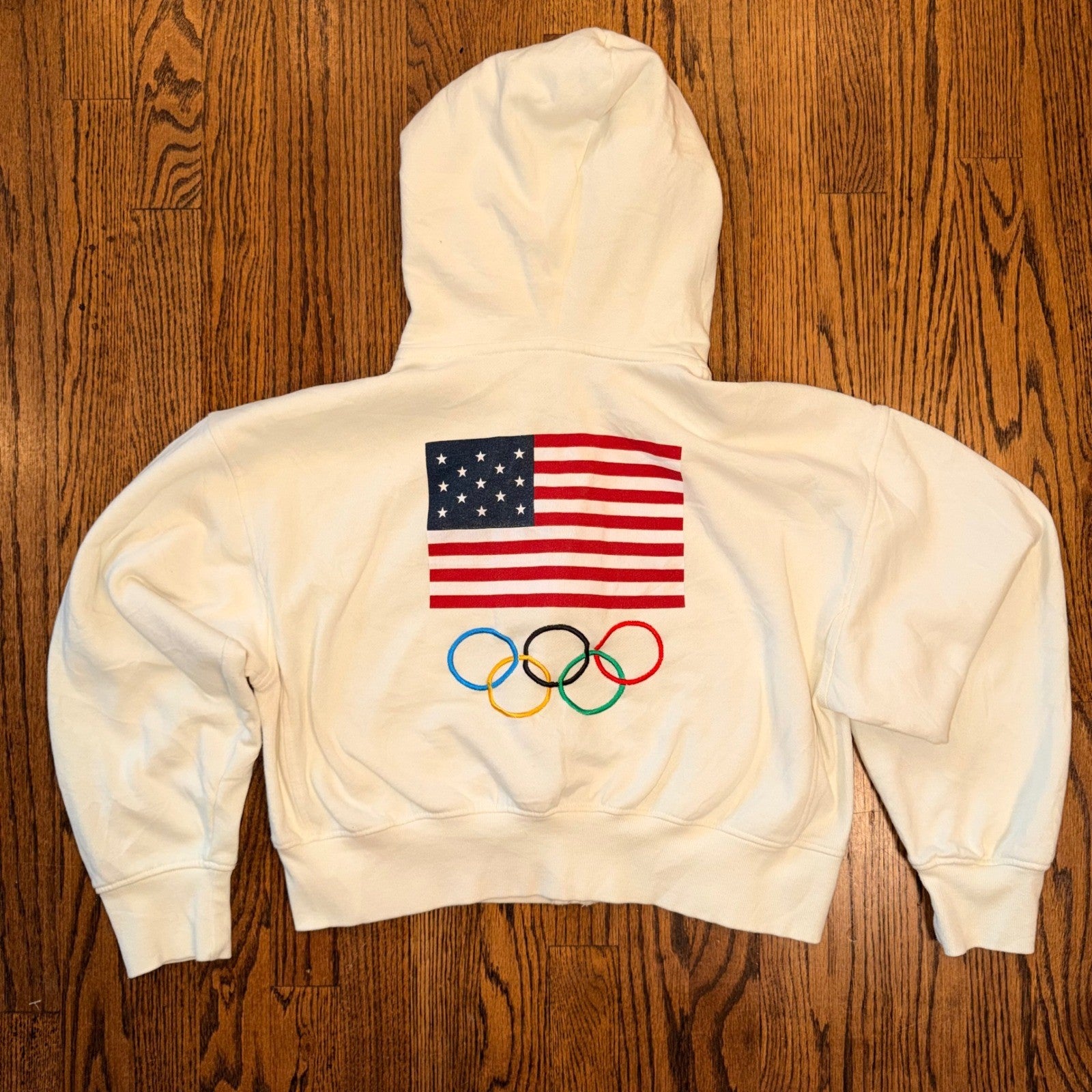 Looney Tunes x Team USA Olympic Zip Up Hoodie Embroidered Cropped Large Cream