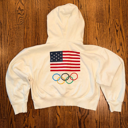 Looney Tunes x Team USA Olympic Zip Up Hoodie Embroidered Cropped Large Cream