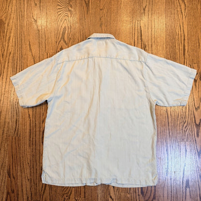 Tommy Bahama Silk Herringbone Shirt M Sage Green Short Sleeve Wood Button Down