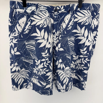 Island Shores Botanical Tropical Leaf Linen Blend Shorts 36 Navy White Summer