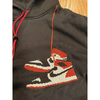 Jordan AJ1 Sneaker Graphic Hoodie Chicago Pixel Embroidery Large Black Mens
