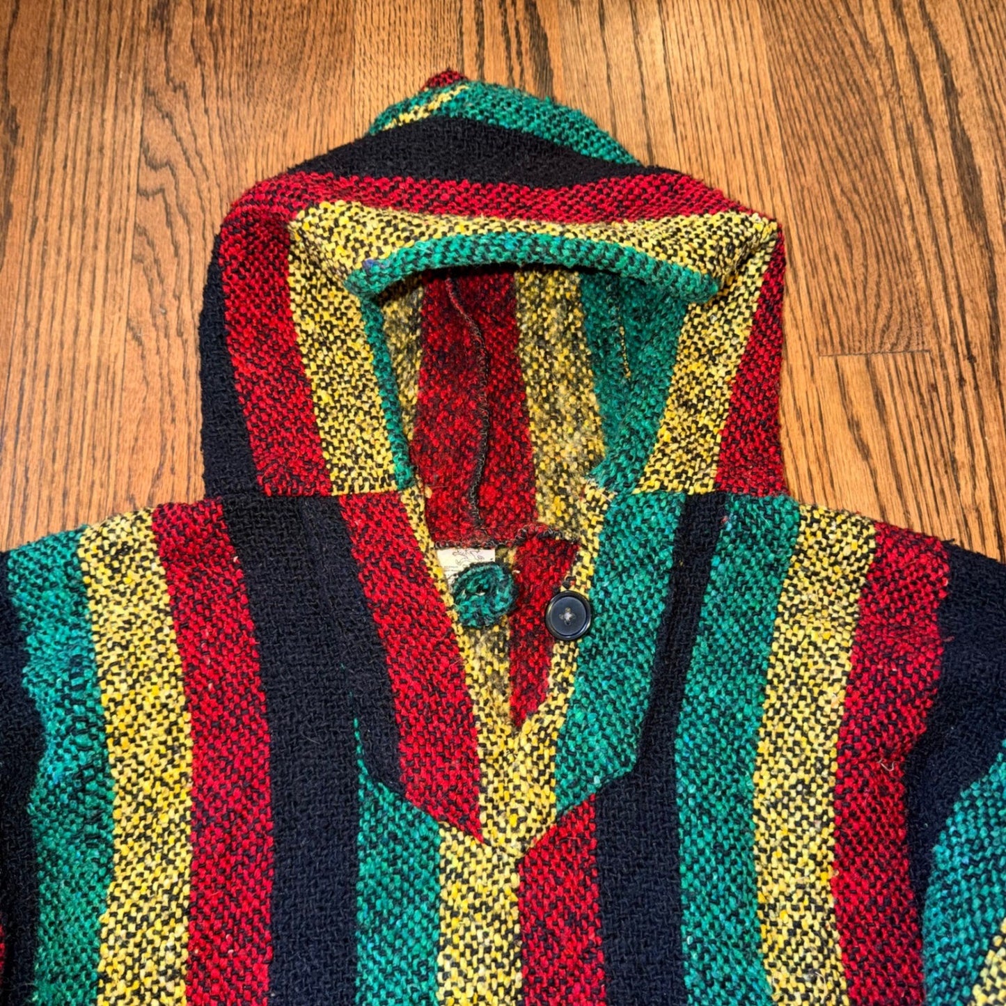 Chavitos Mexican Baja Hoodie Striped Jerga Pullover Size L Multicolor Jamaican