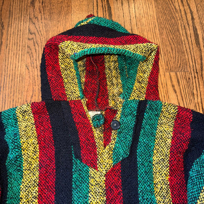 Chavitos Mexican Baja Hoodie Striped Jerga Pullover Size L Multicolor Jamaican