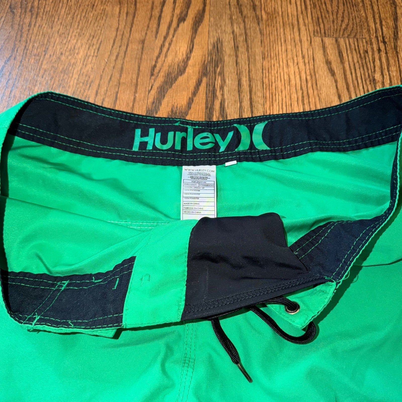Hurley Board Shorts Mens Green Lace Up Cargo Pocket Swim Trunks 34 Green