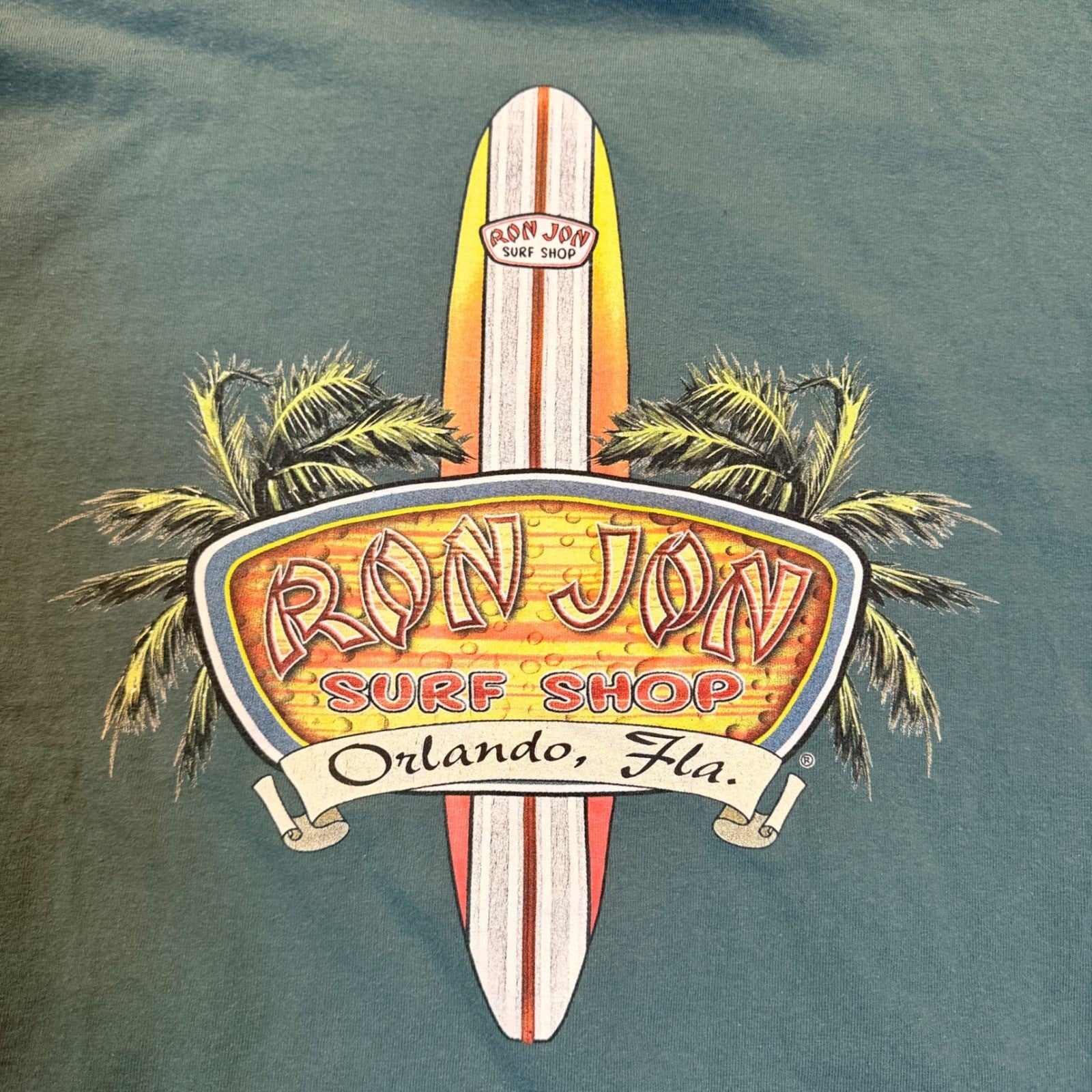 Ron Jon Surf Shop Orlando Florida Graphic T-Shirt Distressed XL Blue Teal