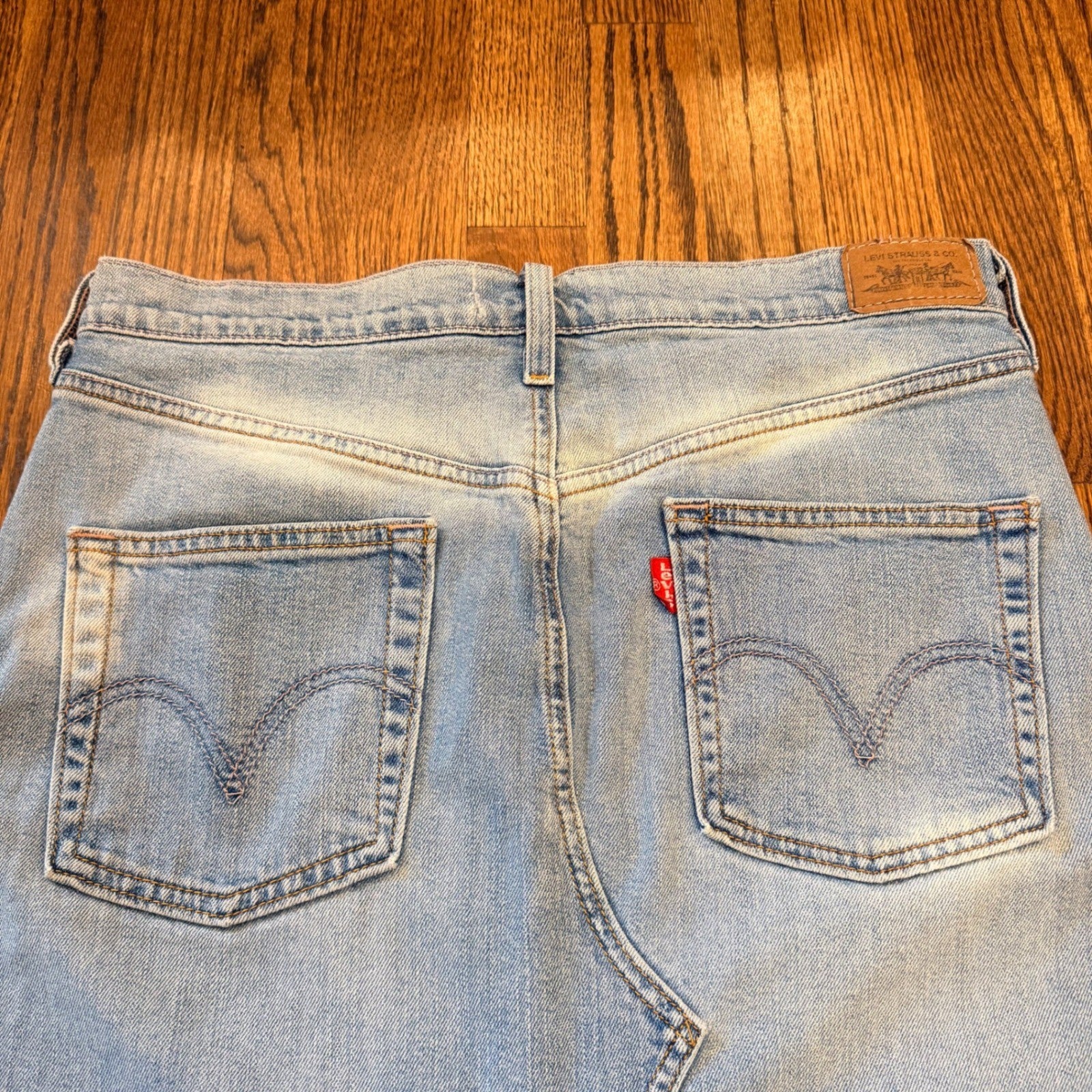 Levi's Vintage Denim Maxi Skirt Embellished Light Wash Blue Pink Stitching 32