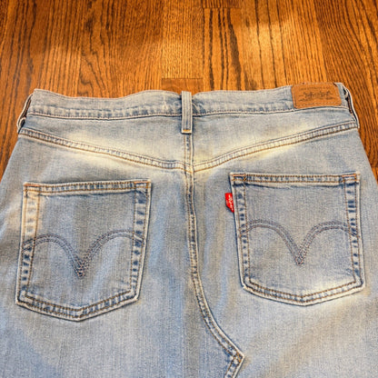 Levi's Vintage Denim Maxi Skirt Embellished Light Wash Blue Pink Stitching 32