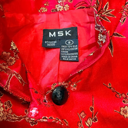 MSK Silk Blend Asian Inspired Floral Bamboo Jacquard Mandarin Jacket 8 Red