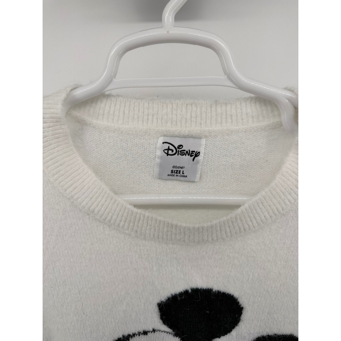 Disney Mickey Mouse Graphic Knit Crewneck Sweater Relaxed Fit Large White Poly