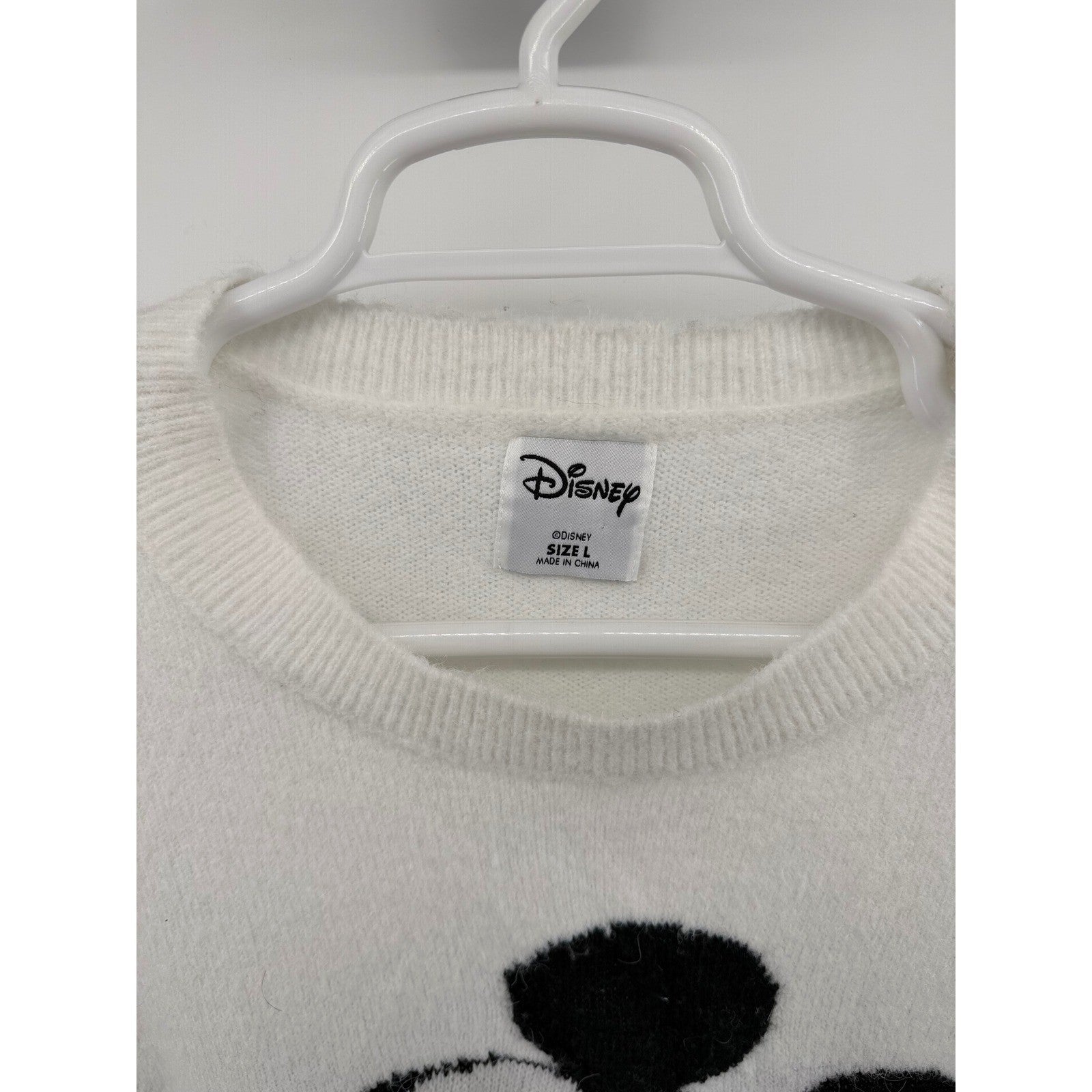 Disney Mickey Mouse Graphic Knit Crewneck Sweater Relaxed Fit Large White Poly