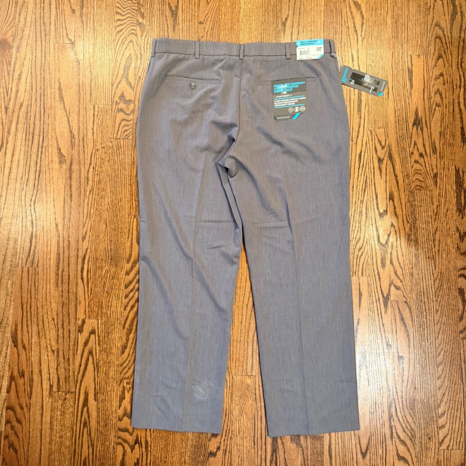 Savane Complete Comfort 4-Way Stretch Dress Pants 38x29 Grey Straight Fit