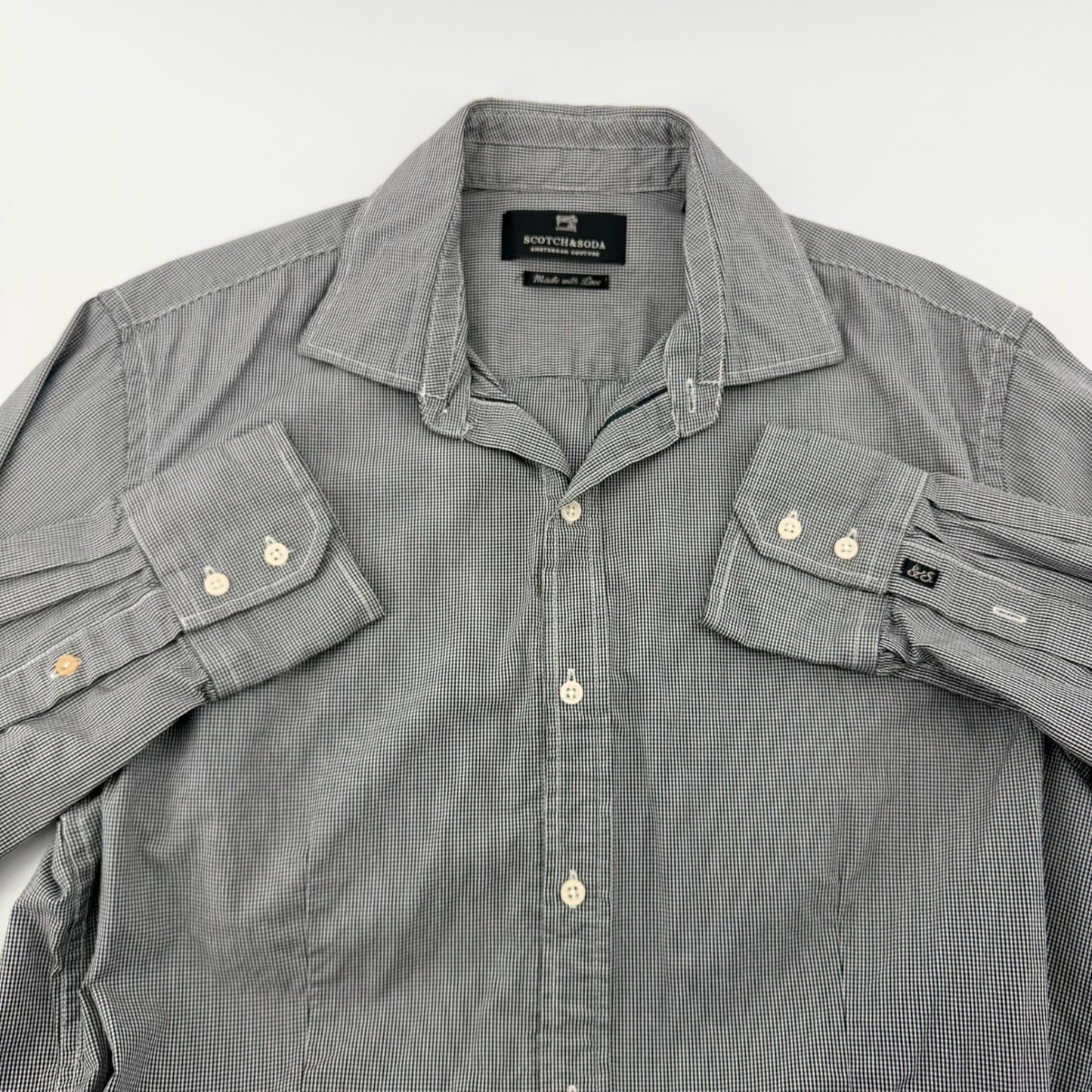 Scotch & Soda Micro Gingham Button Down Shirt Slim Fit Black White Large Mens