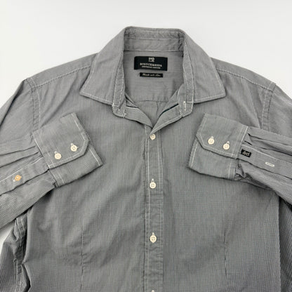 Scotch & Soda Micro Gingham Button Down Shirt Slim Fit Black White Large Mens