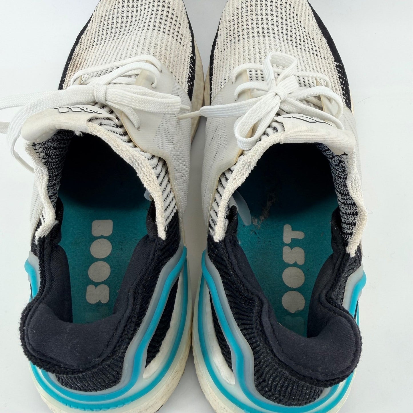 Adidas Ultraboost 19 Running Shoes White Black Blue Primeknit G54012 Mens 12