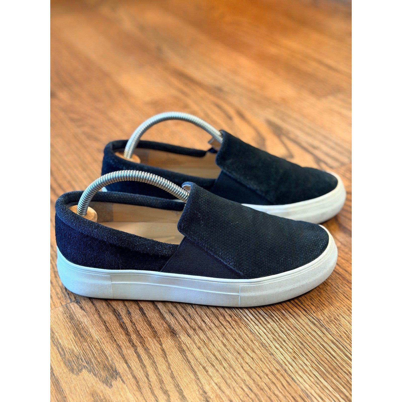 Vince Camuto Black Suede Slip On Platform Sneakers 7 Italian Leather Casual