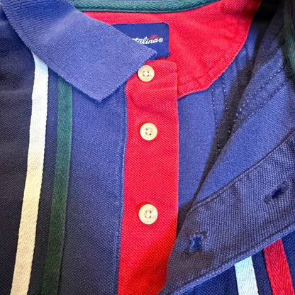 Catalina Striped Pique Polo Shirt Mens Large Navy Blue Red White Green Vintage